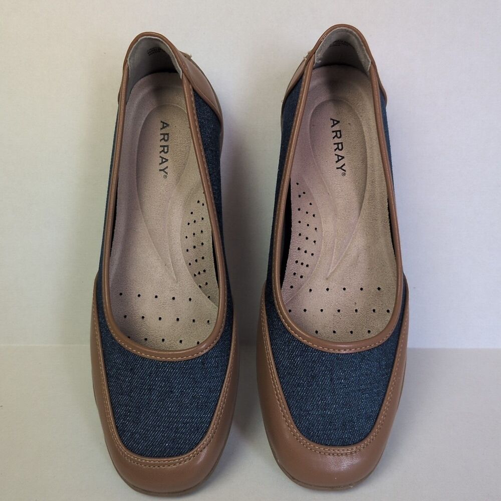ARRAY Cascade Women's 8.5 Slip On Flats Support Jean Material Brown Tan